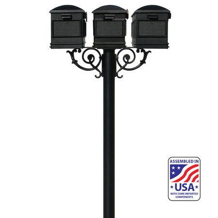 QUALARC The Hanford TRIPLE mailbox post system w/Scroll Supports HPWS3-US-000-LM